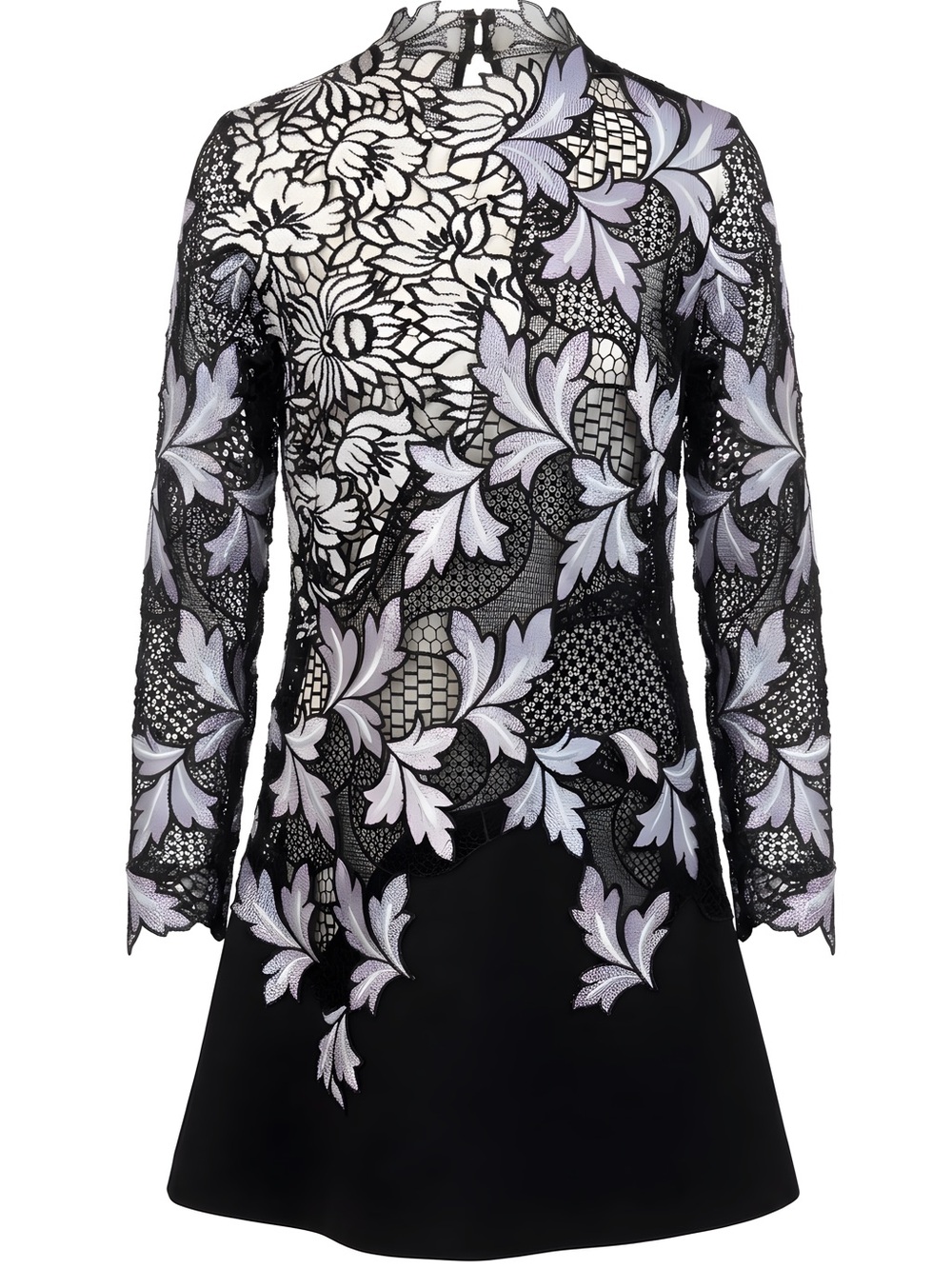 Self-Portrait Black Mini Dress with Lilac Floral Appliqué